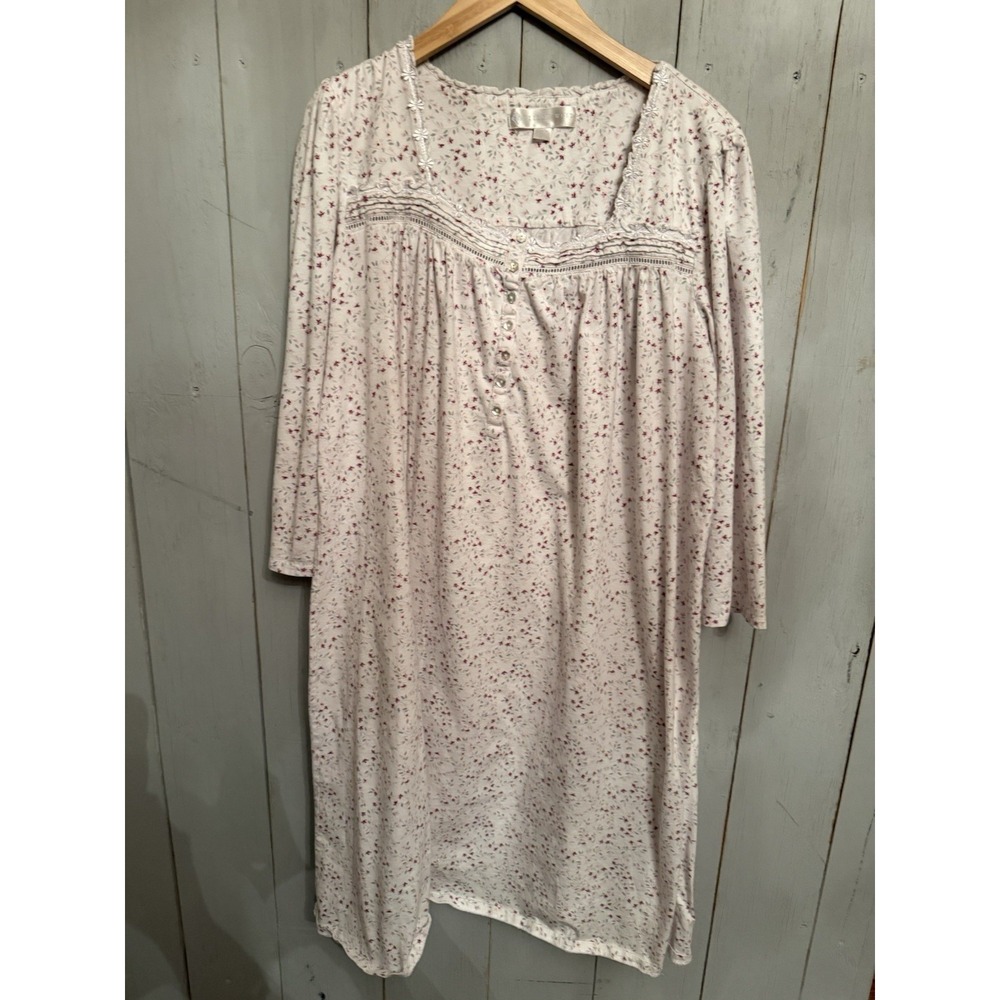 Eileen West Cotton Traditional Nightgown XL Pink Floral Lace Trim Cottage Core